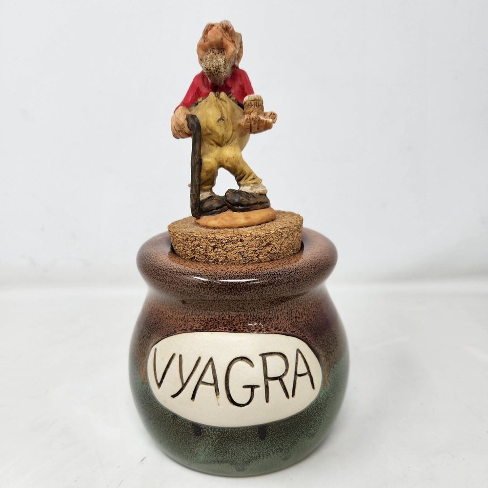 Vintage Vyagra Novelty Ceramic Stash Jar with Old Man Cork Topper Gag Gift